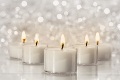 Ner Mitzvah Long Lasting Tealight Candles - 6 Hours - White in Clear Cups - Unscented - 40 Pack - Made in EU