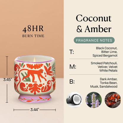 Paddywax Scented Candles Dopo Hand-Painted Ceramic Luxury Artisan Candle, 8-Ounce, Coconut & Amber