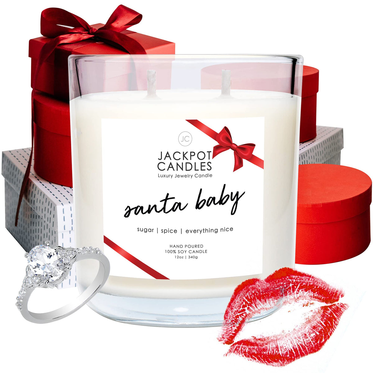Jackpot Candles Christmas Santa Baby Candle with Ring Inside (Surprise Jewelry Valued at 15 to 5,000 Dollars) Ring Size 5