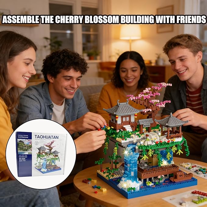 Beego Cherry Blossom Bonsai Tree Architecture Mini Building Kit Set Chinese Peach BlossomArchitecture Building Blocks with Light Japanese Sakura Tree House Gift for Adults Teen(2500PCS)