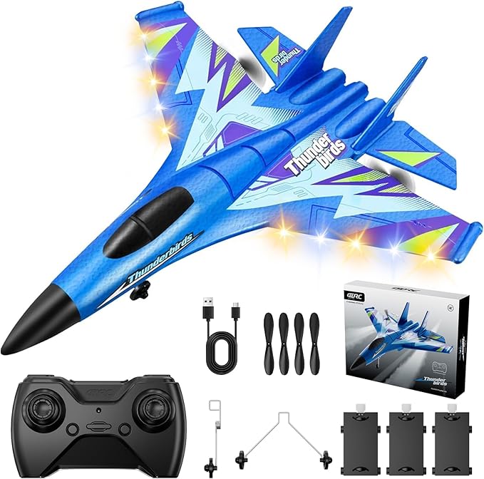 Foam RC Plane with 3 Batteries Remote Control Airplane RC Jet Helicopter Plane for Kids Adults Beginner Easy to Fly RC Fighter Remote Control Aircraft with Automatic Balance Gyro for Adult Kids