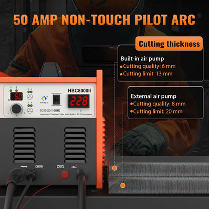 HITBOX Plasma Cutter with Built-In Air Compressor, Non-Touch Pilot Arc 50 Amp 220V Digital Inverter IGBT Clean Cut Plasma Cutting Machine