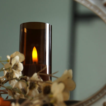 CANDLE CHOICE Indoor Outdoor Flameless Candles with Timer Waterproof Realistic Flickering Battery Operated Pillar LED Lights with Acrylic Shell Wedding Party Christmas Decorations 6 Pack 2”x6” Brown