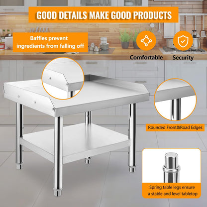 GarveeTech Stainless Steel 60x30x24 inch Equipment Grill Stand Table, 660 LBS Top and Bottom Shelf, Adjustable Legs, 2 inch Edge Baffle, for Hotel, Home, Commercial Restaurant Kitchen