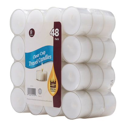 Simcha Tealight Candles No Messy Cleanup Easy Disposal Protects Surfaces Sophisticated Design Burns 8 Hours White Unscented in Clear Cups - Set of 48