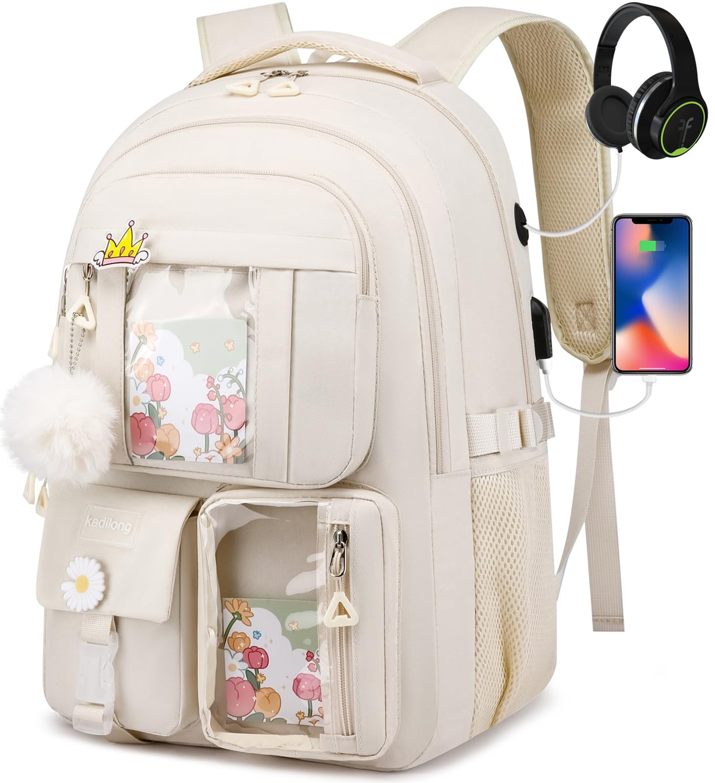 kadilong School Backpack for Teen Girls,Cute Backpacks for Women Aesthetic Bookbag Laptop Bag Back Pack for Middle School
