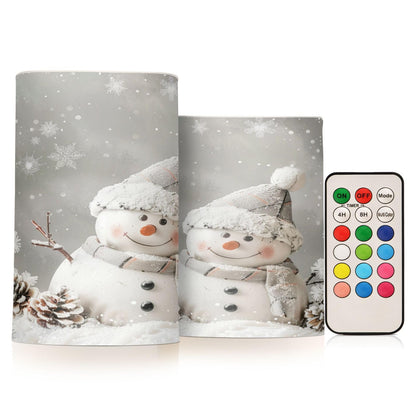Christmas Lights Flameless Candles Snowman Pine Cones Snowflake Pillar Candles Set of 2 Battery Operated Remote Control Warm Lights Home Decor