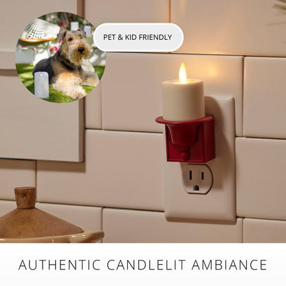 Luminara Flameless Candle Nightlight w/Dusk to Dawn Light Dark Auto Sensor, Red Wall Plug Indoor Night LED Light w/Real-Flame Effect Technology, Bathroom Bedroom Hallway, No Remote Needed