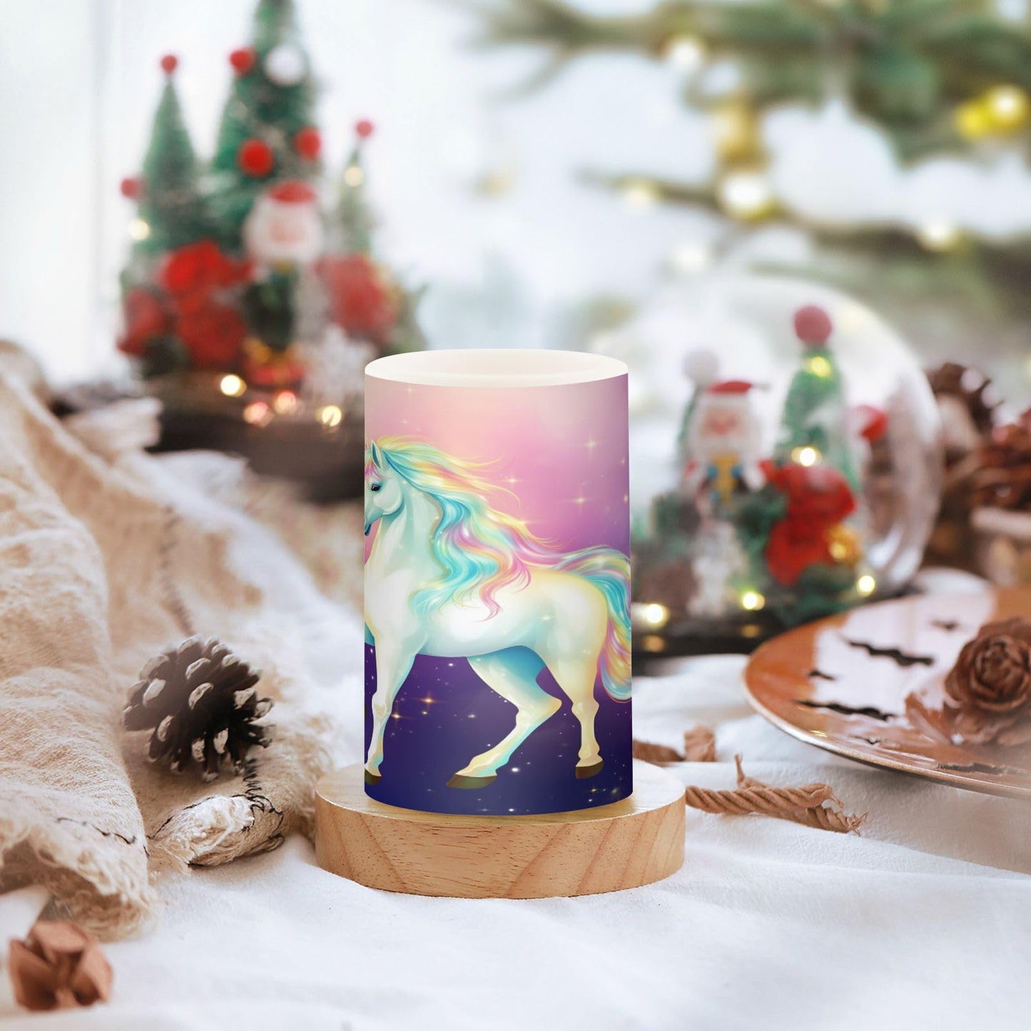 Lights Flameless Candles Rainbow Fairy Unicorn Stars Pillar Candles Set of 2 Battery Operated Remote Control Warm Lights Home Decor