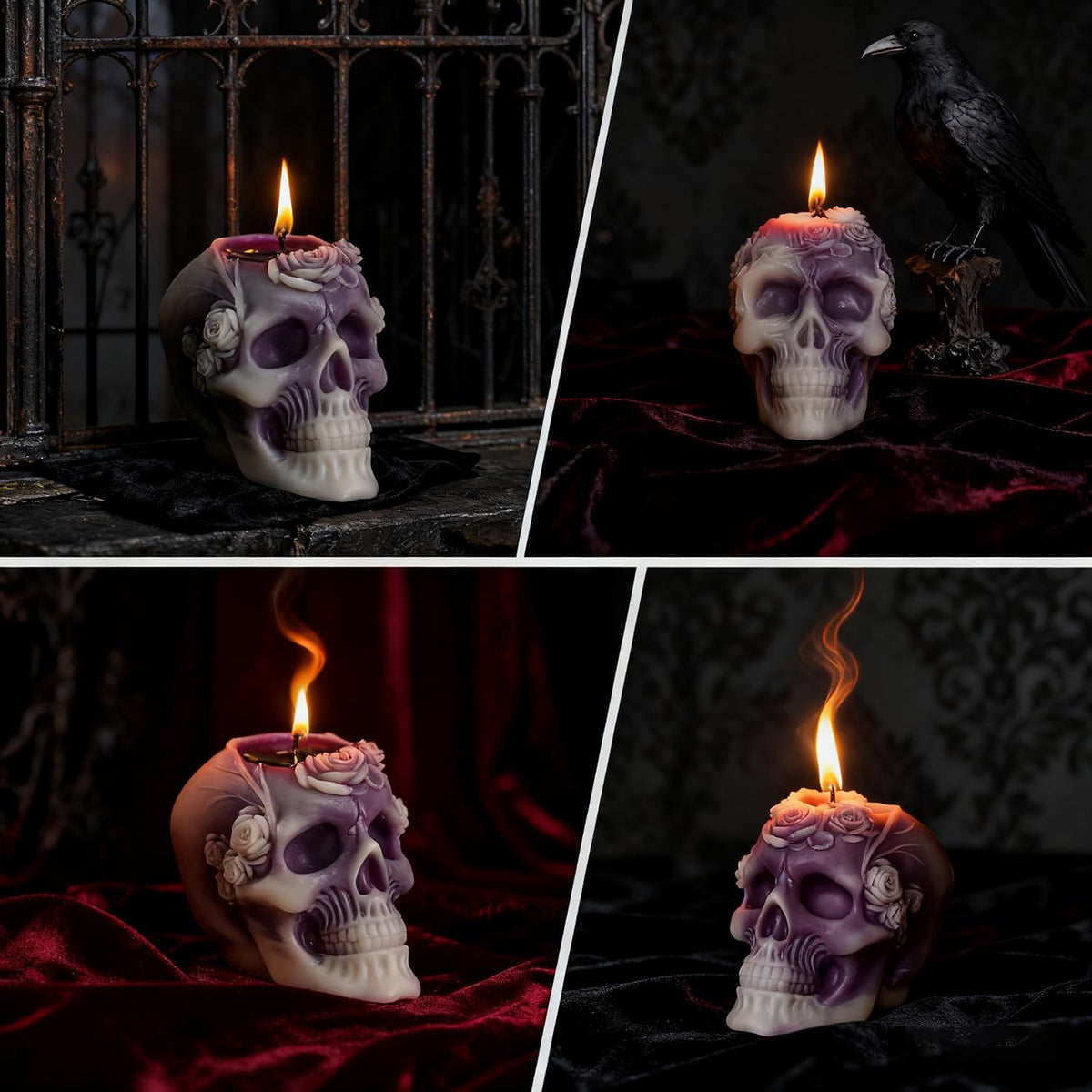 Sungmor Purple Skull Shaped Candles - Halloween Decor, Day of the Dead Gifts, Gothic Home Decor Candles, Unique Scented Candle for Spooky Ambiance, Set of 2, 100% Natural Soy Wax Decorative Candle