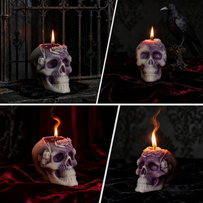 Sungmor Purple Skull Shaped Candles - Halloween Decor, Day of the Dead Gifts, Gothic Home Decor Candles, Unique Scented Candle for Spooky Ambiance, Set of 2, 100% Natural Soy Wax Decorative Candle