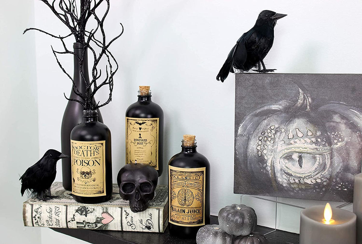 Darware Large Skull Candles (2-Pack, Black); 4.75 x 3-Inch Decorative Themed Candles for Halloween, Horror and Novelty Decor