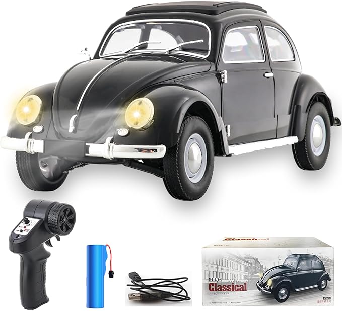 Remote Control Car 1:16 Scale Classic Beetle 1950 Model Toys Car for Teens 2.4GHz 4CH RC Car Rear Wheel Drive with LED Ligjhts and Rechargeable Battery Birthday for Teens Adults