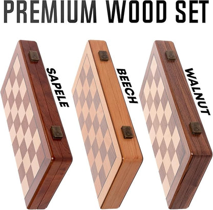 Chess Armory 15 inch Chess Set Magnetic - Premium Wooden Board Game with a Portable Wood Case and Secure Storage for Pieces Set for Kids and Adults (Walnut Wood)