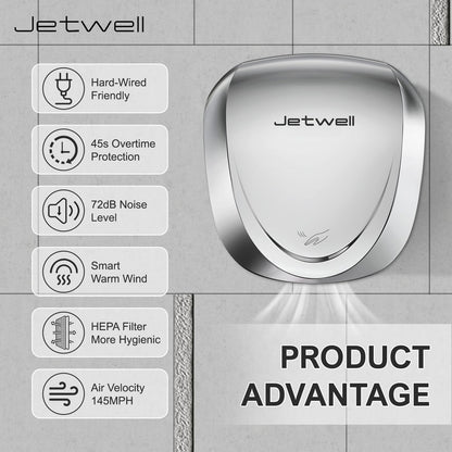 JETWELL 2Pack UL Approved Power Commercial Hand Dryer, HEPA Filter High Speed Automatic Warm Wind Stainless Steel Cover AC110V-130V