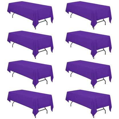 BRILLMAX 8 Pack Purple Tablecloths 60 x 126 Inch for 8ft Rectangle Tables - 150 GSM Polyester Fabric, 15" Standard Drop, Water, Stain & Wrinkle Resistant Cloth Cover for Wedding Dining Buffet