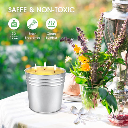 Citronella Candles Outdoor – 2 x 17 oz Large 3-Wick Outdoor Candle, Up to 180 Hours Burn Time, Lemongrass Scent for Outdoor Patio, Garden, Yard, Balcony, Camping