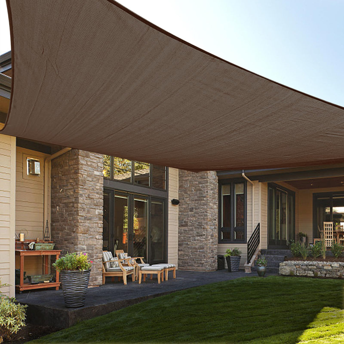 LOVE STORY 20' x 20' Sun Shade Sail Large Square UV Block Breathable Canopy for Outdoor Patio Garden Plant Cover, Brown