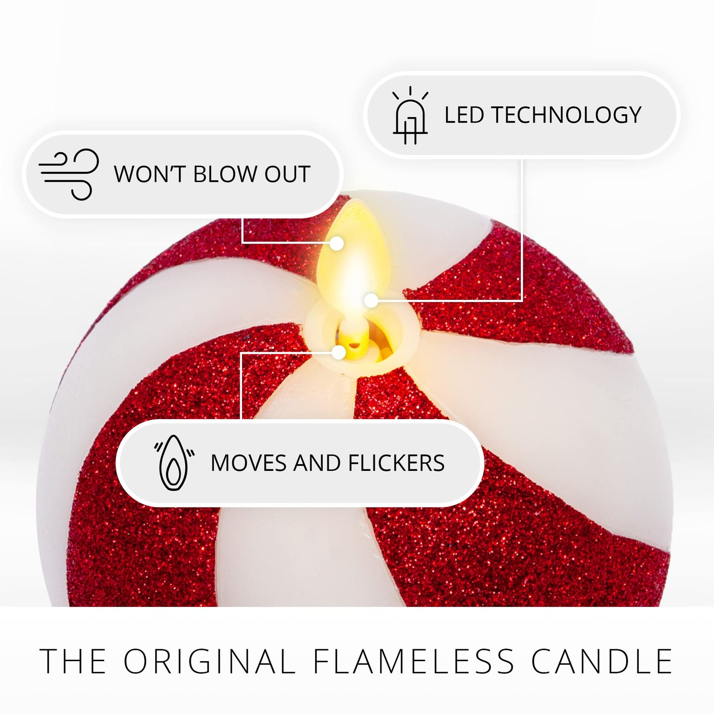 Luminara - Flameless Holiday Crystal Beads Glitter Sphere Candle - Candy Cane Red - Pack of 1-4x4.25 - Auto Timer Built-in 5-Hour Timer Indoor Use