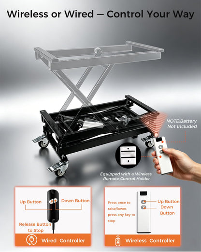 Electric Scissor Lift Table 440LBS Capacity with 4 Wheels, 7.1-26 in Adjustable Height Lifting Platform with Wired/Wireless Remote, for DIY Working Platform, Desk, Material Handling