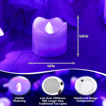 Topstone Electronic Flameless Candles with Remote Control,Purple LED Light, 400+ Hours Battery Life, CR2450 Battery Included, Timer, Realistic Flickering for Home Decor, Wedding, Party, Holiday