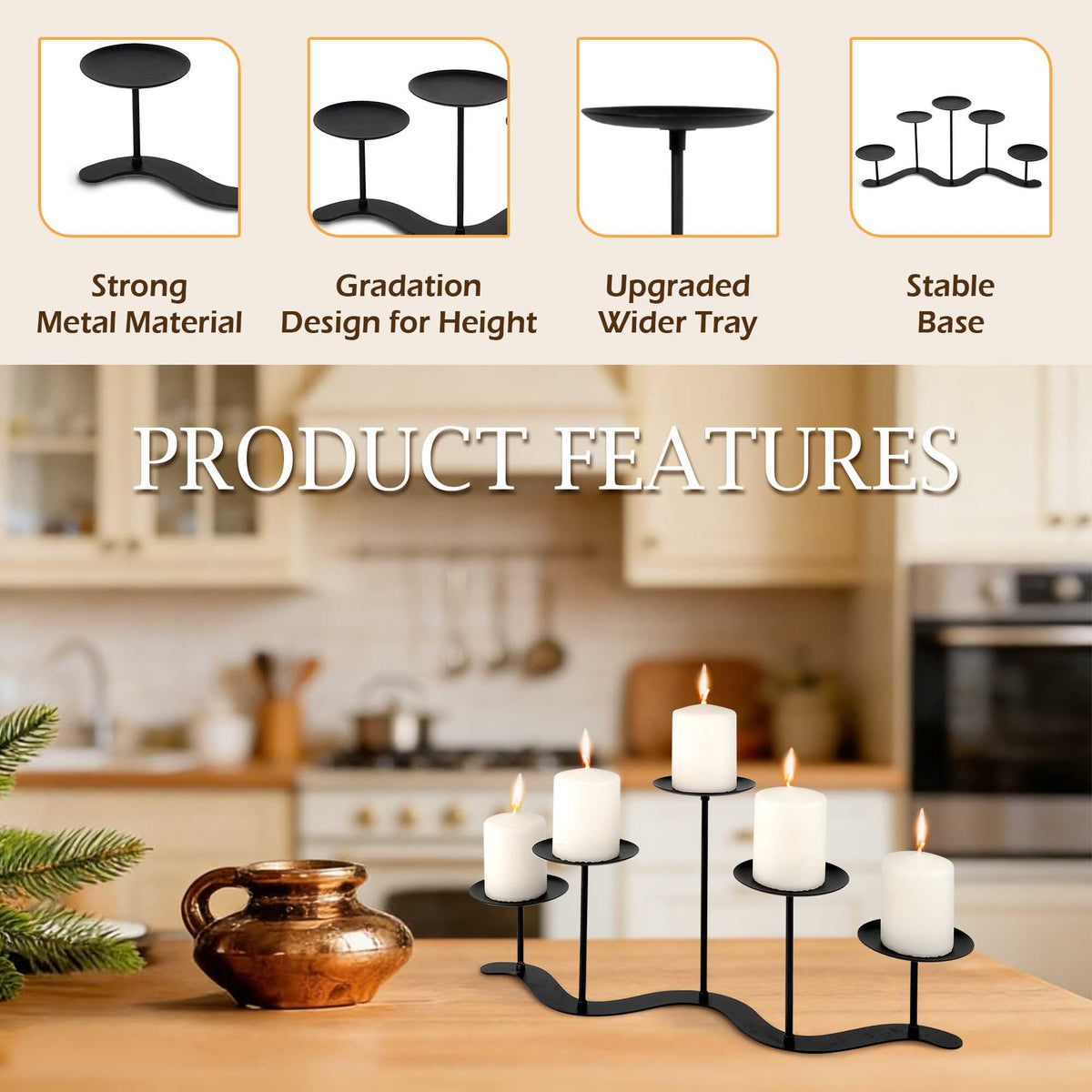 Iron Candle Holder Fireplace: 5 Metal Candelabra Centerpiece Decor - Candle Holder Stand for Candelabra Pillar Candles