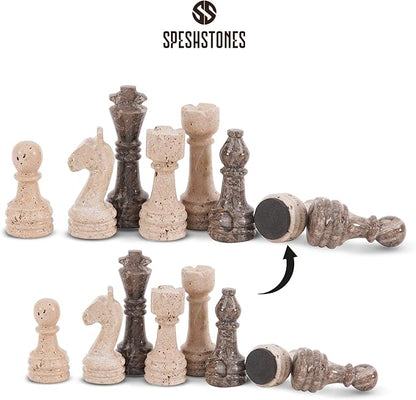 Marble Chess Set 15 Inches Handmade Travertine &amp Oceanic Luxury Board Games for Adults Ideal Marble Chess Board Game Set Chess Pieces &amp Storage Box for Gifts &amp Home Decor