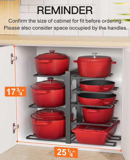ORDORA Pots and Pans Organizer for Cabinet 16.61'' Height, 8 Tier Pot Organizers Rack with 3 DIY Methods, Adjustable Pan Organizer under Cabinet Kitchen Organization and Storage