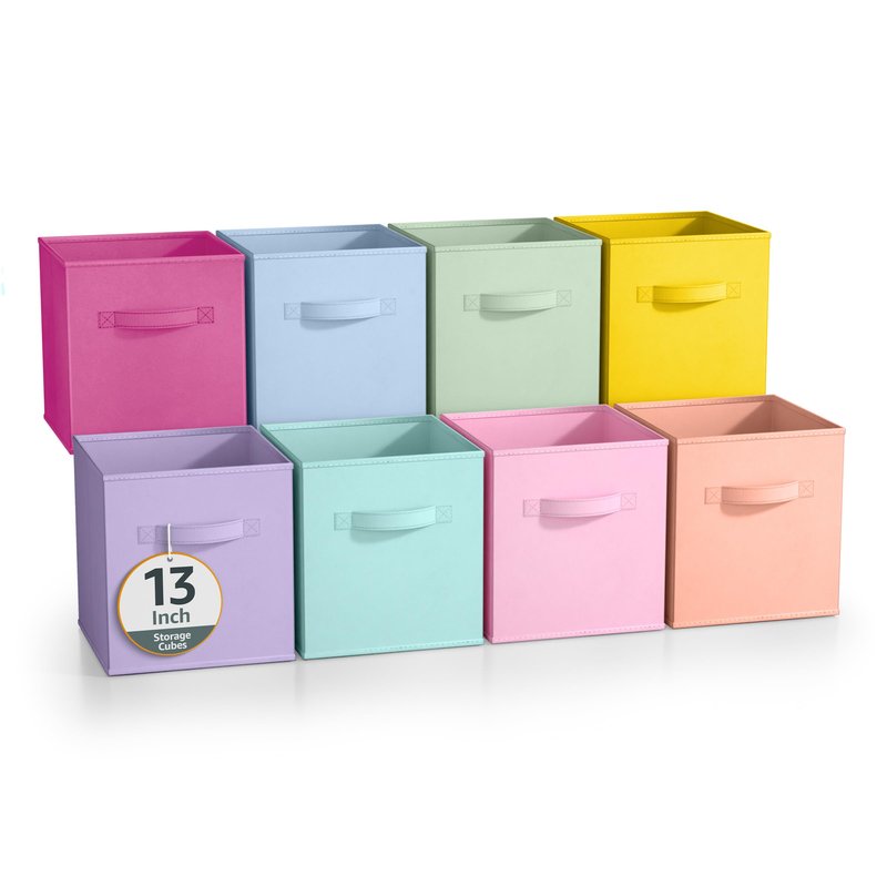 Sorbus Fabric Storage Cubes - 8 Foldable Storage Bins for Organizing Pantry, Cubbies, Toy Box - Clothes Storage & Closet Organizer - 13 Inch Collapsible Cube Baskets for Shelves with Handle
