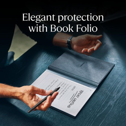 reMarkable Essentials Bundle - Leather Folio | reMarkable 2 Paper Tablet | Black and White 10.3'' Writing Tablet, Marker Plus Pen with Built-in Eraser and Book Folio Case in Black Premium Leather