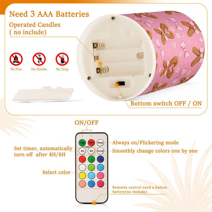 ALAZA Bread Heart Bow Flickering Flameless Candles Pillar Led Candles Battery Operated Candles with Remote and Timers Set of 2
