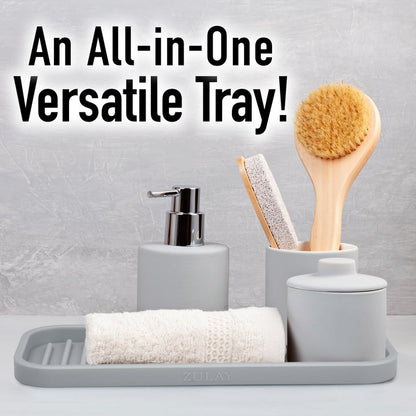 Zulay Kitchen (9x3.5in) Sponge Holder for Kitchen Sink - Flexible Heavy-Duty Multipurpose Sink Caddy - Counter Organizer for Kitchen, Bathroom, Makeup, Trinkets & More! (Grey)