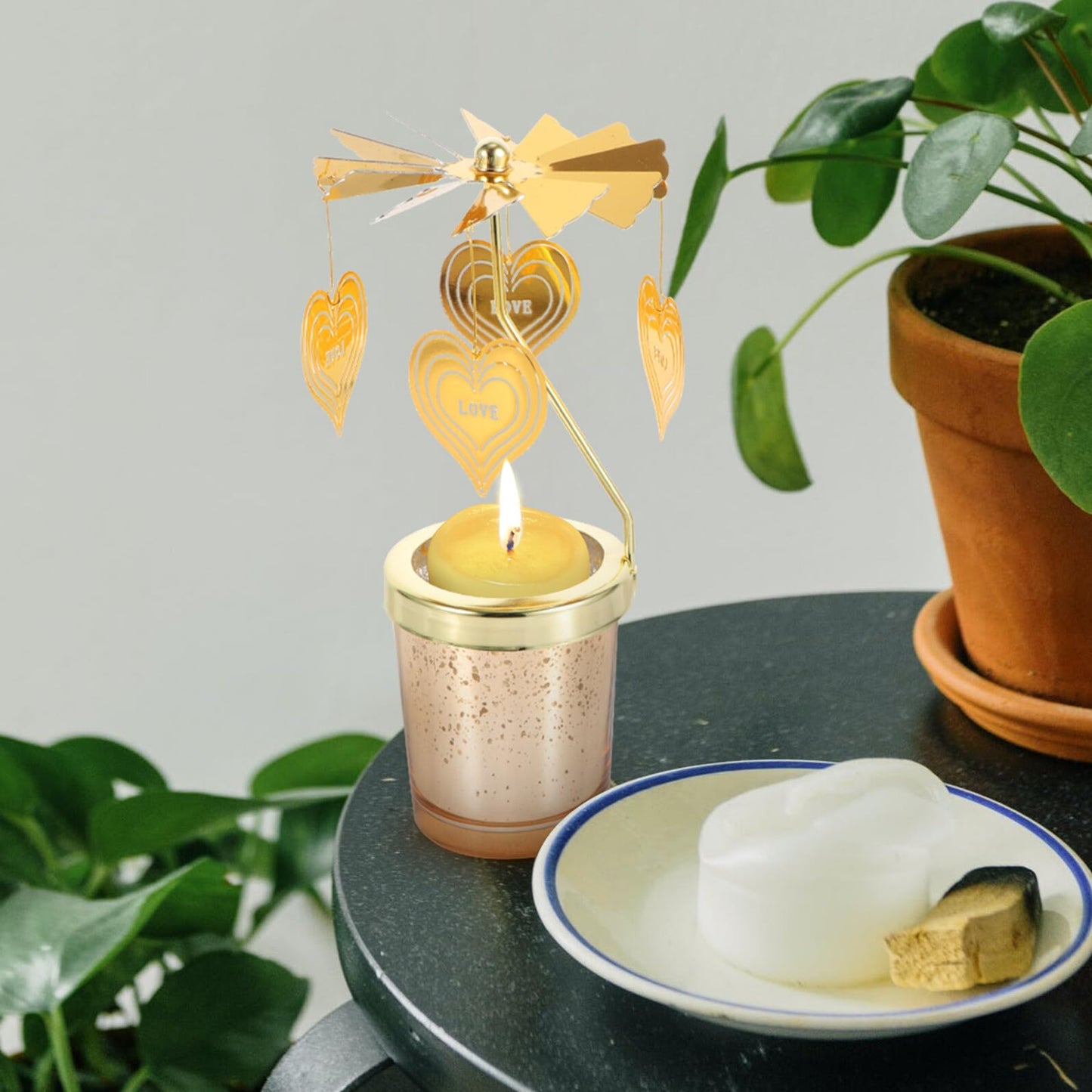 Ipetboom Rotating Candleholder Cup Romantic Candlestick Decor for Restaurant and Home Table Centerpiece, Spinning Candle Stand Without Candle, Heart-Shaped Design for Valentine’s Day