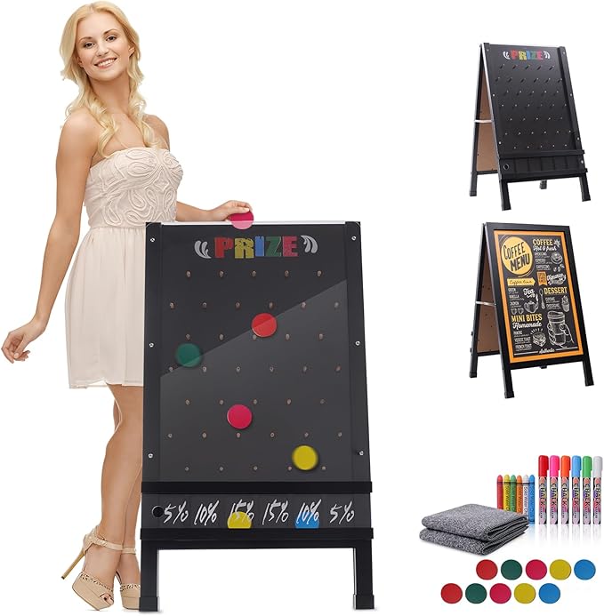 15.7x27.5in Foldable Prize Drop Game Board Double-Sided Coin Drop Game with Chalkboard Sign Includes 10 Coin Drop Discs Perfect for Store Events Parties Carnivals and Trade Shows