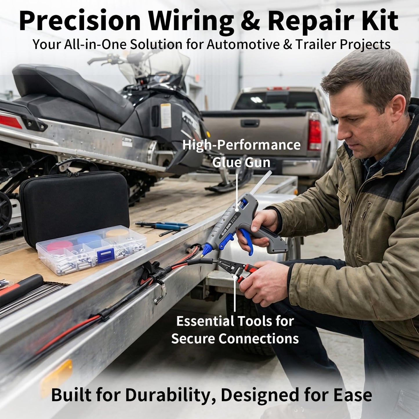 Professional Wire Splice Sealing Kit, Waterproof Wire Connector System with 200W Glue Gun, Sealant Sticks, Wire Stripper and Crimper Tools for Automotive, Marine, Trailer, ATV/UTV Wiring Repair