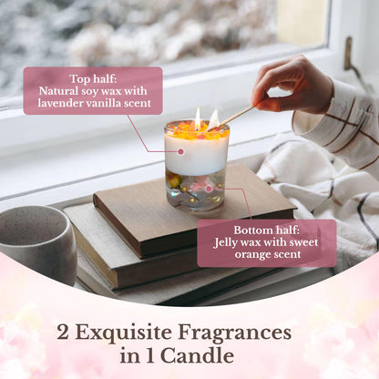 Moira's Bazaar Dual Scented 11 oz Candle, 50+ Hours Burn, Fall Scented - Lavender Vanilla & Sweet Orange, Hand Crafted Aromatherapy,Soy,Jelly,Dried Flowers,Positive Penguin, Gift for Women