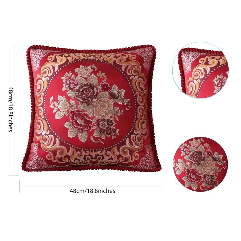 SZHELEJIAM Throw Pillow Covers 18x18 Set of 2, Jacquard Retro Embroidered Cushion Covers for Sofa Living Room, Red Decorative Pillow Cases Red