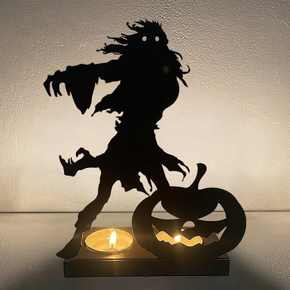 Halloween Gothic Candle Holder Pumpkin Skull Black Iron Decorative Candlestick Holder Mystical Dark Horror Candle Stand for Fireplace Room Garden Decor Table Centerpiece Decoration