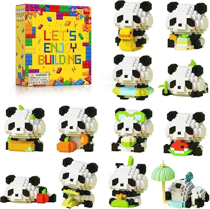 HIGH GODO 12Pack Pandas Party Favors Building Set 1977PCS Cute Animals Set for Goodie Bag Stuffers Classroom Prizes Party Favors Birthday Easter Gifts for Teens 14+ (Not Compatible with Major Brand)