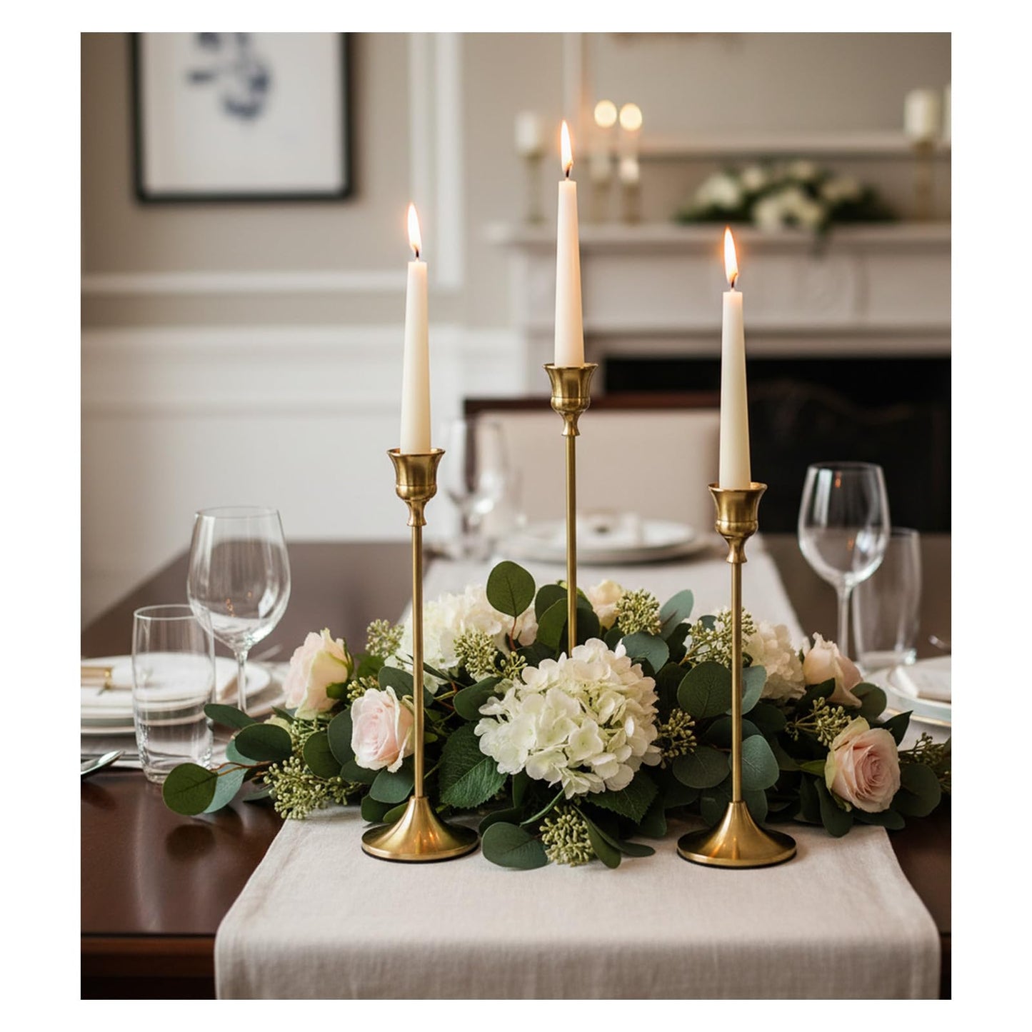 Candle Holder, Modern Minimalist Brass Gold Metal Candlestick Holders, Set of 3 Tall - Elegant Taper Candle Holders for Table Centerpiece, Wedding, Dinner Party Home Decor