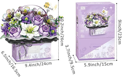 MEIEST Flower Bouquet Building Blocks Model SetSimulation Artificial Rose Handheld Gift BoxBonsai Plant Building Bricks ToysHome Decor (Mist Purple)