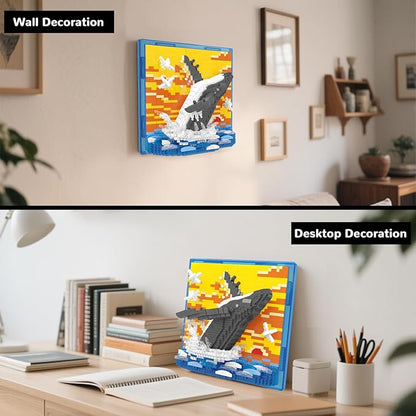 Whale Animal 3D Wall Art Micro Mini Building Blocks Set Unique Home Wall Decor or Table Display Ideal Gift Toy for Adults &amp Boys Girls 14+ (1495 PCS)