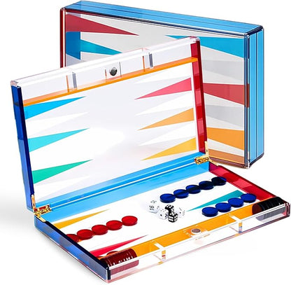 Bey-Berk Emmy Clear Acrylic Backgammon Set – 14 Board Game with Magnetic Closure Travel Storage Case