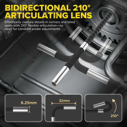 AUTOOL SVB208 Articulating Video Borescope, Endoscope Camera with Light,6.25mm Ultra-Thin Probe,4.3" LCD with 8X Zoom Articulated Camera,IP67 Waterproof Snake Camera for Automotive Engine Inspection