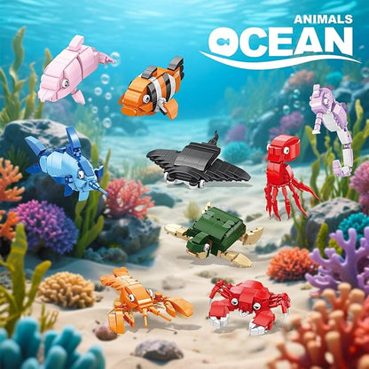 9 Packs Ocean Animals Building SetsParty Favors for Kids Goodie BagsSea Animals Mini Building Blocks for Birthday Party GiftGoodie Bags PrizeCake Topper