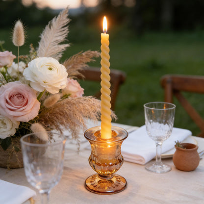 48 Pcs Clear Glass Taper Candle Holders Bulk, 2.5 Inch Small Candlestick Stands, Elegant Table Centerpieces for Wedding, Christmas, Valentine’s Day, Party, Home and Dining Room Decorations (Amber)