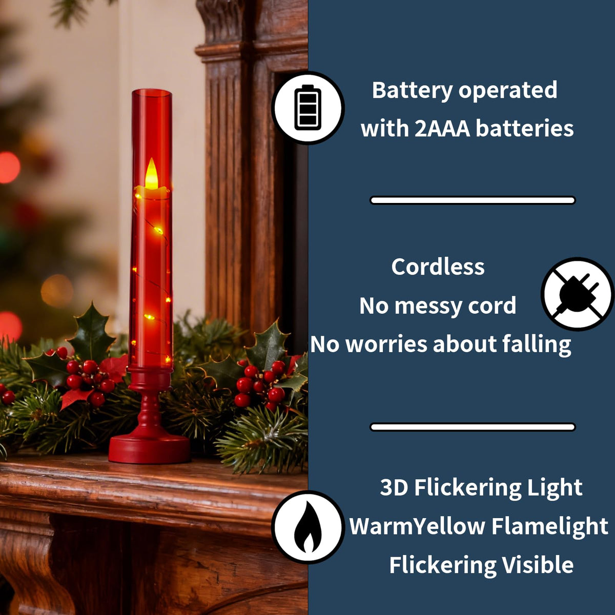 Prerish 6 PCS Flameless Candles with Timer, Flickering Flameless LED Pillar Candles for Romantic Ambiance with Embedded Star String, Acrylic Battery Perated Fake Candles for Home Decoration (Red)