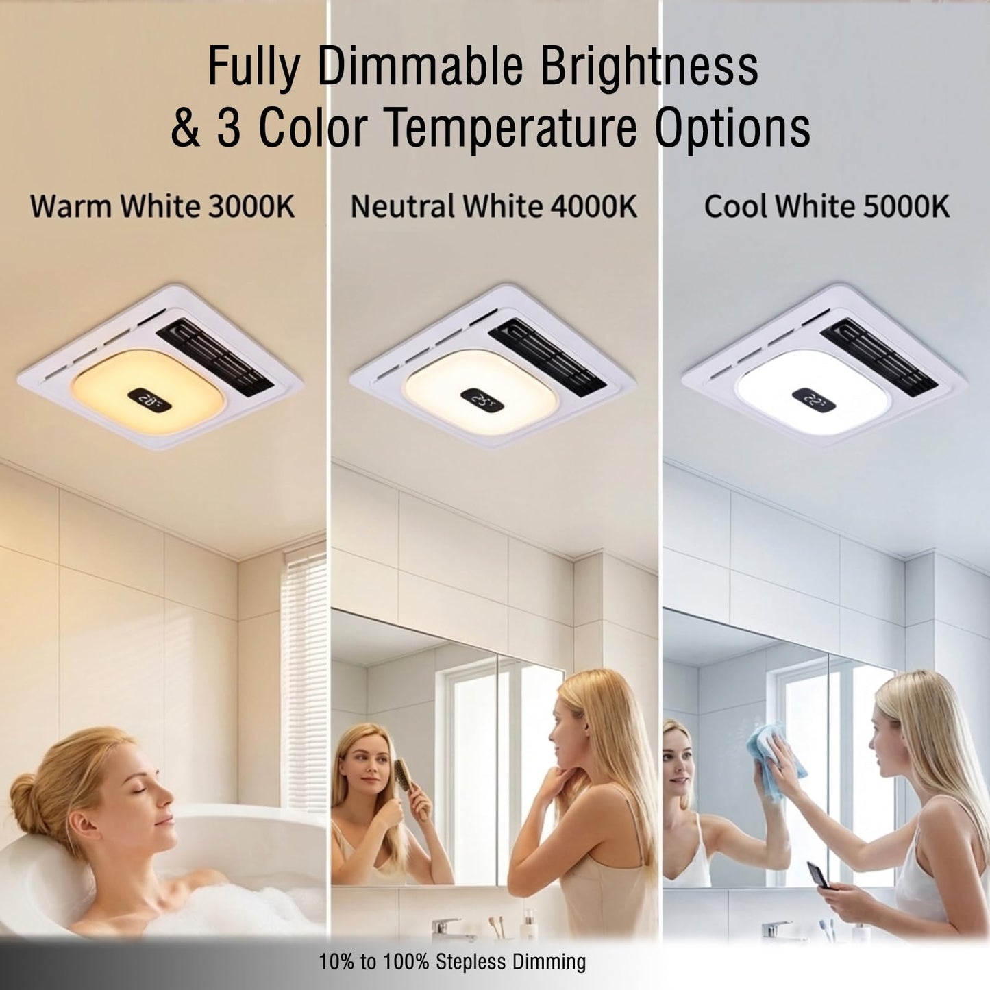 ScaleBelly Smart 5-in-1 Bathroom Exhaust Fan with Light, 180 CFM, 1.0 Sone Quiet Vent Fan, 7 LED Colors & Nightlight, Heater, Bluetooth Speaker & Remote Control for Heating, Ventilation, and Music