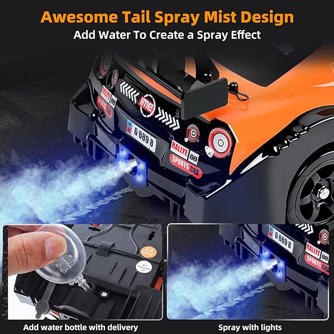 RC Drift Car with Spray Remote Control Cars 1/16 2.4GHz 4WD Remote Control Drift Car Drifting RC Cars with LED Lights and Drifting Tires Toy for Adults Boys Kids