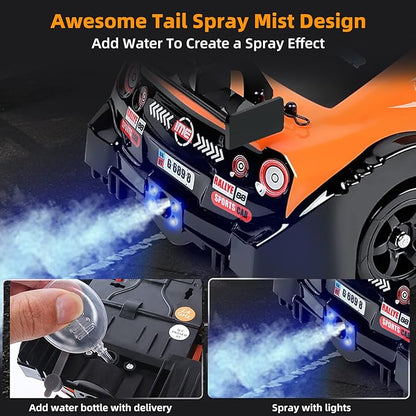 RC Drift Car Drifting RC Car for Adults 1/16 2.4GHz 4WD Remote Control Cars with Smoke LED Lights Rechargeable Battery and Drifting Tires Toy Cars for Boys Kids